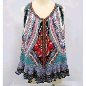 Bila Tank Top Embroidered Ruffle Boho Sleeveless Hippie Shirt  Womens Sz XL Cute